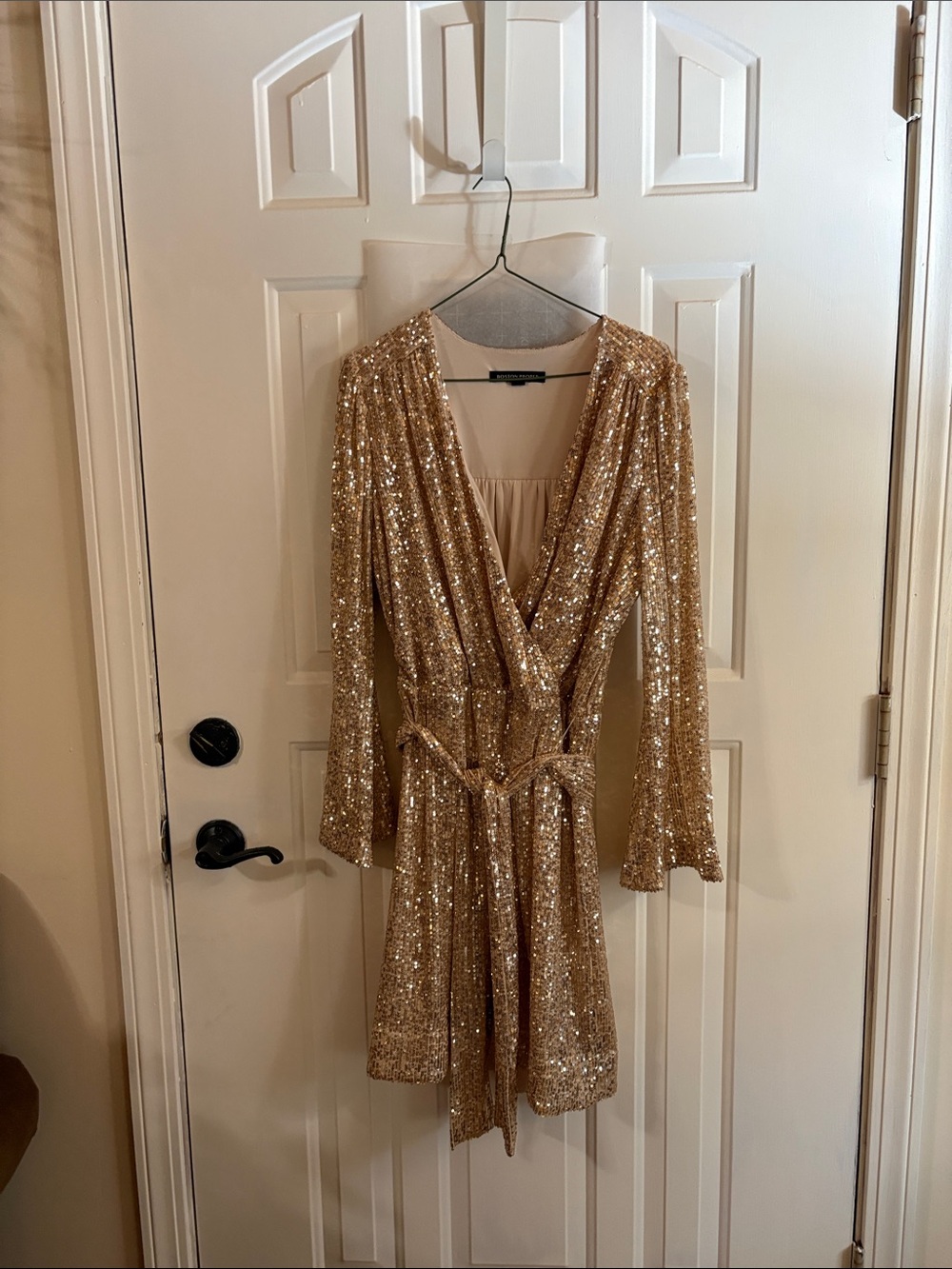 Boston Proper Gold Sequin Wrap Dress
